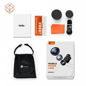 TaoTronics Fisheye Fischauge Objektiv Set Handy Clip On Kamera Adapter (180 Grad Fisheye Objektiv, 10x Macro Objektiv, 0,4x Weitwinkelobjektive) - 